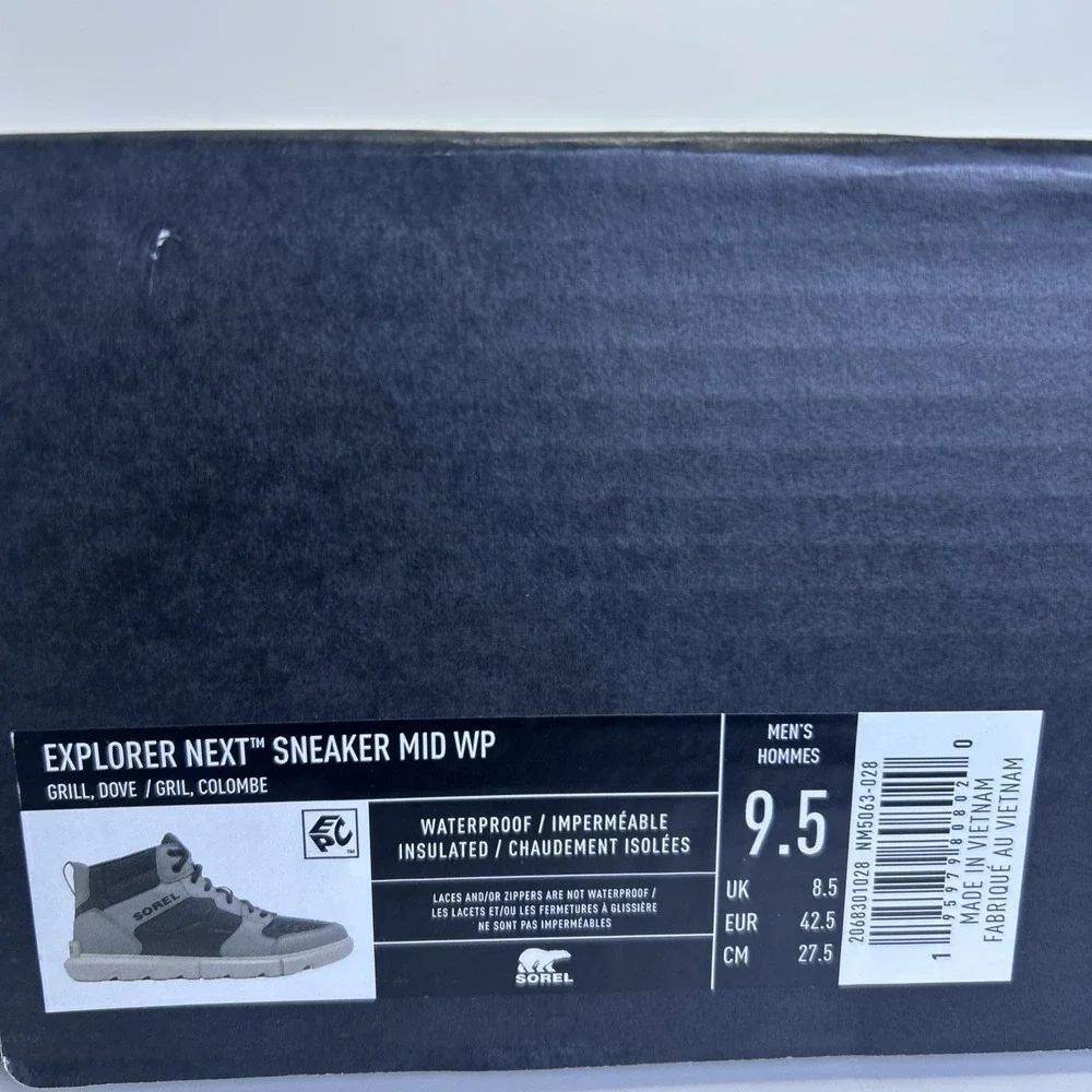 Sorel Explorer Next Sneaker Mid WP Waterproof Boots Men's Size 9.5 Dark Gray NEW